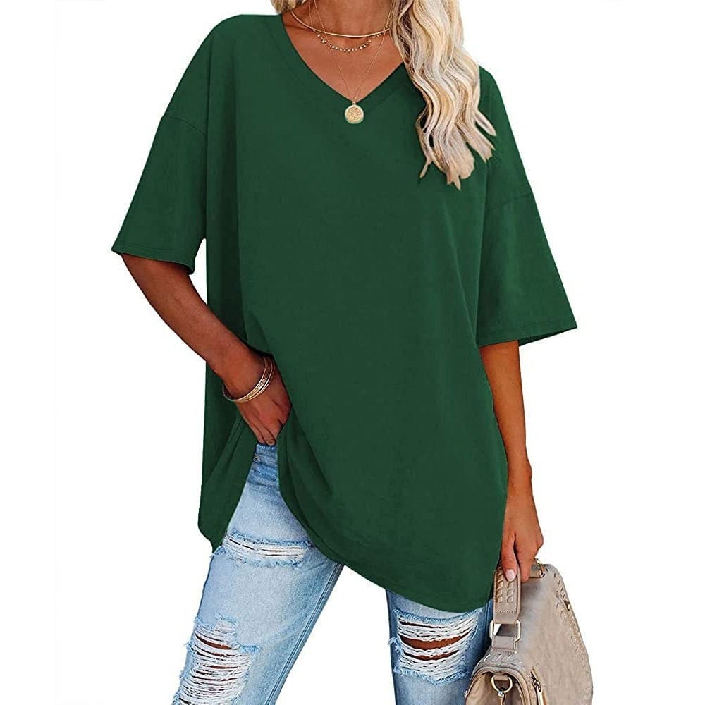 ๐ Women's Plus Size V Neck T Shirts Summer Half Sleeve Tees Casual Loose Fit Cotton Tunic Tops ๐