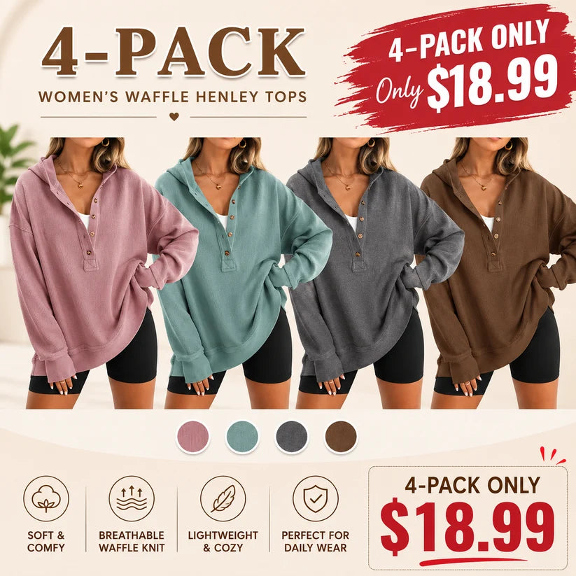 Women’s Oversized V-Neck Hoodie – Relaxed Button Pullover with Side Slits