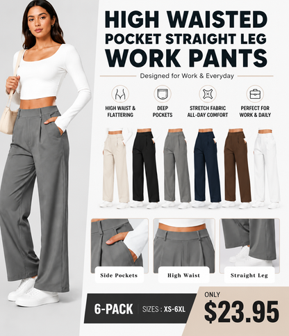 High Waisted Pocket Straight Leg Work Pants