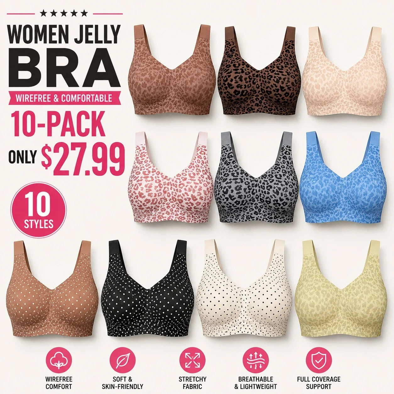 🔥 Limited Stock!🔥Women Jelly Bras Wirefree Full Coverage No Underwire