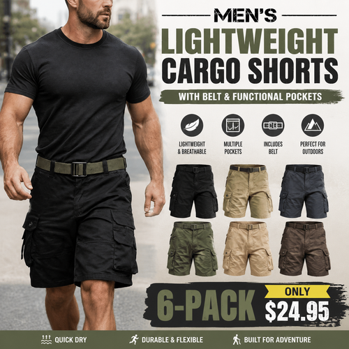 Men's Lightweight Cargo Shorts with Belt & Functional Pockets