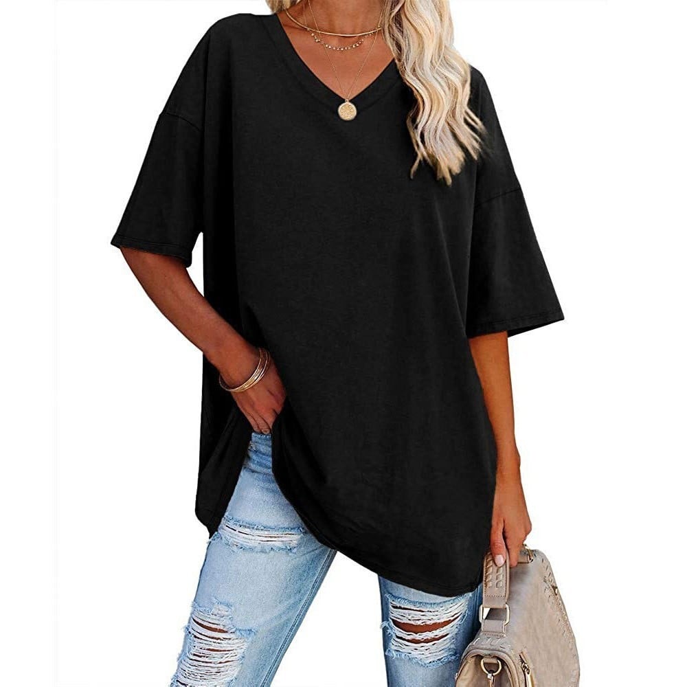 👚 Women's Plus Size V Neck T Shirts Summer Half Sleeve Tees Casual Loose Fit Cotton Tunic Tops 💖