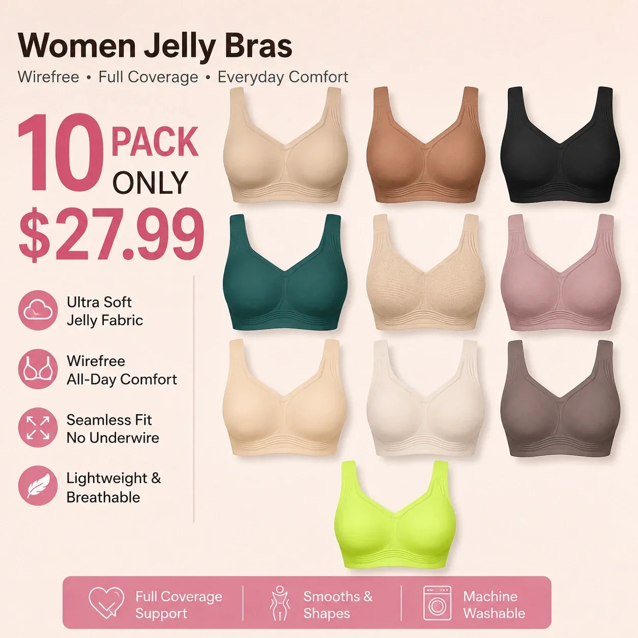 🔥 Limited Stock!🔥Women Jelly Bras Wirefree Full Coverage No Underwire