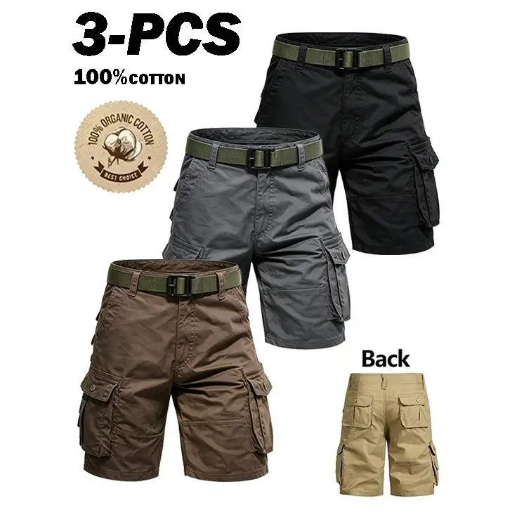 Men's Lightweight Cargo Shorts with Belt & Functional Pockets