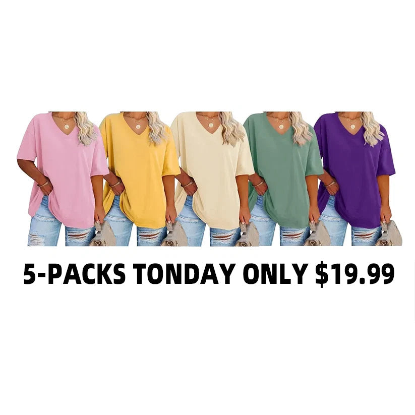 🔥 Limited-Time Offer:Women's Plus Size V Neck T Shirts Loose Fit Cotton Tunic Tops