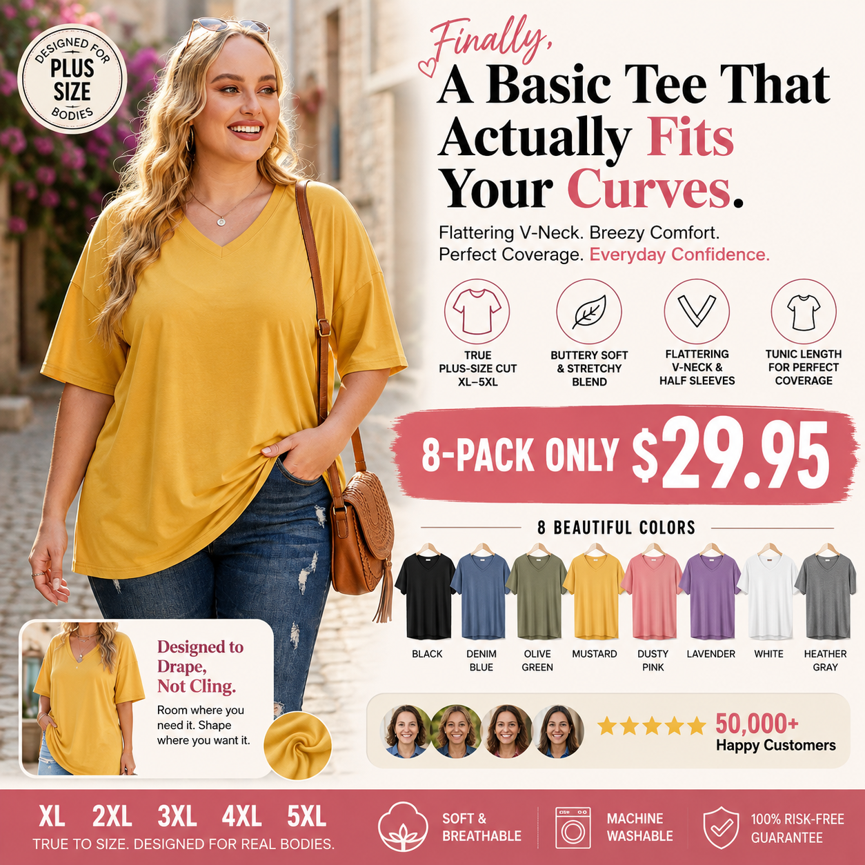 👚 Women's Plus Size V Neck T Shirts Summer Half Sleeve Tees Casual Loose Fit Cotton Tunic Tops 💖