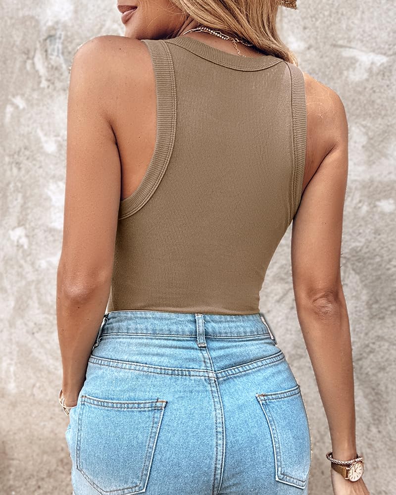Women Everyday Basic Ribbed Built-in Bra Tank