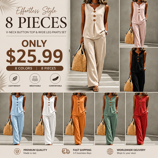 💗LAST DAY SALE 💕Women's Sleeveless Button Top and Loose Pants Set