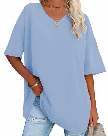 👚 Women's Plus Size V Neck T Shirts Summer Half Sleeve Tees Casual Loose Fit Cotton Tunic Tops 💖