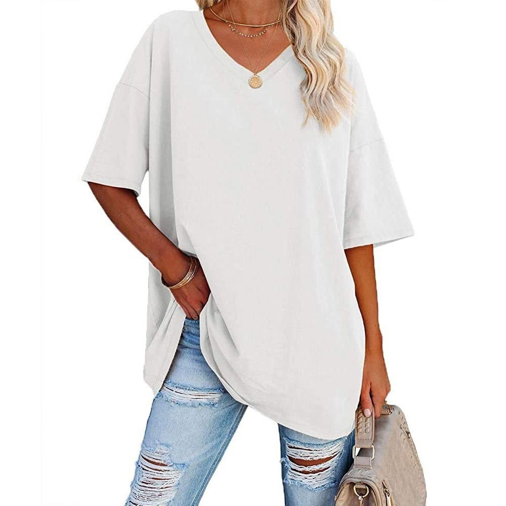 👚 Women's Plus Size V Neck T Shirts Summer Half Sleeve Tees Casual Loose Fit Cotton Tunic Tops 💖