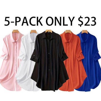 Plus-Size Solid Long Sleeve Button Up Blouse for Spring & Fall